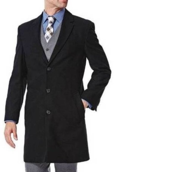 Mens Trench Coat Haggar Melton Wool Blend Black 46R Notched 37